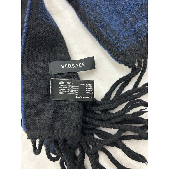 Versace Mens Blue & Black 100% Wool Checkered Scarf - Picture 5 of 8